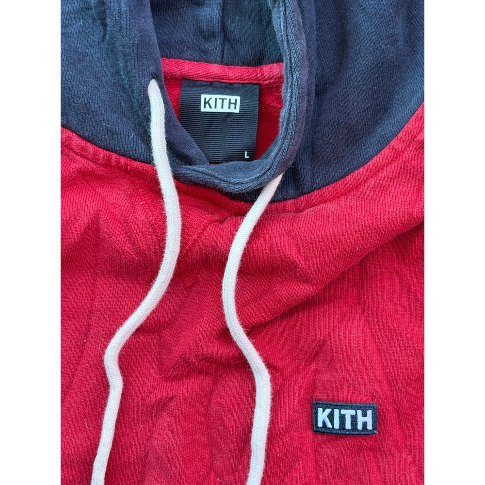 Kith Mens Red Navy Blue Colorblock Box Logo Hoodie Sweatshirt KH2398 Size L - Picture 2 of 4